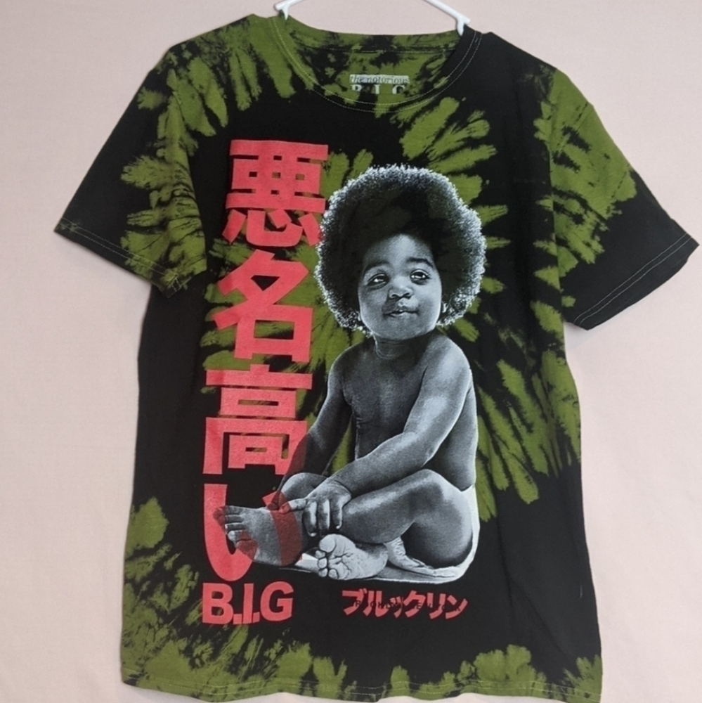 The Notorious B.I.G Baby Tie Dye Top in Black and Lime Green size XS